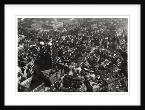 Aerial view of the Frauenkirche, Munich, Germany, from a Zeppelin by Anonymous