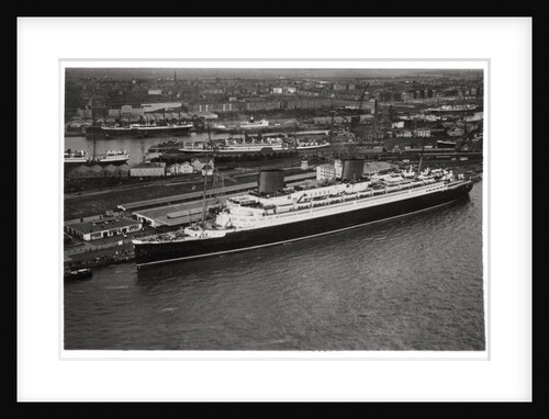 Aerial view of Bremen harbour, Germany, and the liner 'Europa', from a Zeppelin by Anonymous