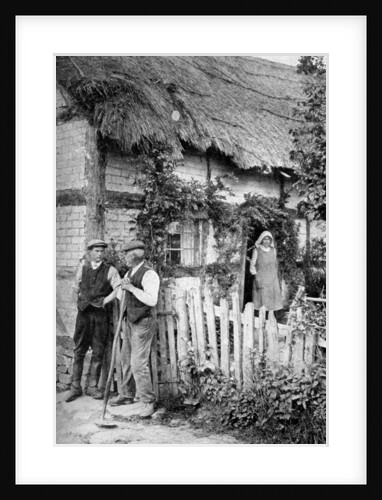 Two men chatting outside a cottage, near Lucton, Herefordshire by AW Cutler