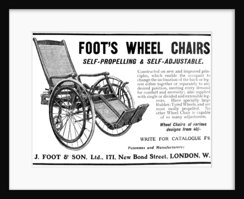 Advert for Foot's wheelchairs by Anonymous