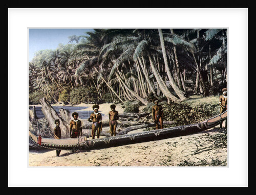 Native canoe on a palm shaded beach, Solomon Islands by York & Son