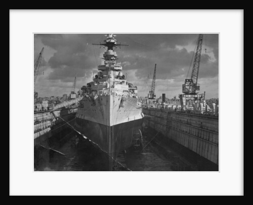 British battleship HMS Malaya in a floating dock, Malta by Anonymous