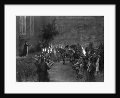 Lady Macbeth welcomes King Duncan at the gates of Macbeth's castle by J Simont
