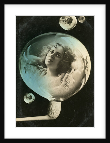 Woman reflected in a bubble, postcard by Anonymous