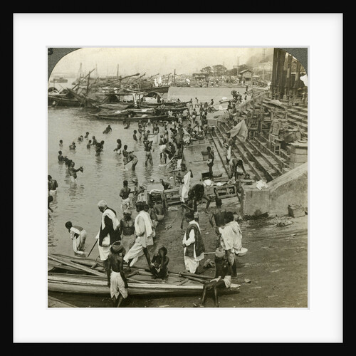 Bathing at a Ghat on the Ganges, Calcutta, India by Underwood & Underwood