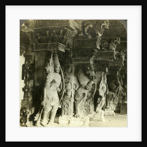 Pillars of a Hindu temple, Madurai, India by Underwood & Underwood