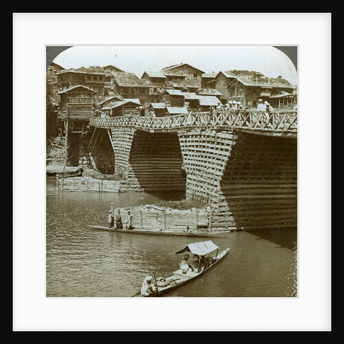Quaint bridge and houses, City of Sun, Kashmir, India by Underwood & Underwood