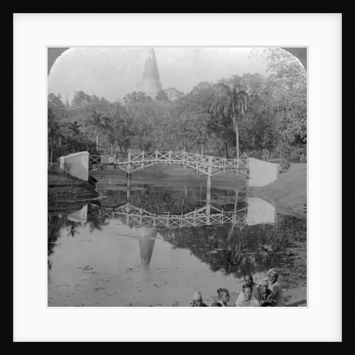 Fortress gardens and the Shwedagon Pagoda, Rangoon, Burma by Underwood & Underwood