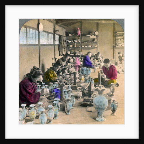 Decorating Awata porcelain ware in the famous Kinkosan works, Kyoto, Japan by Underwood & Underwood
