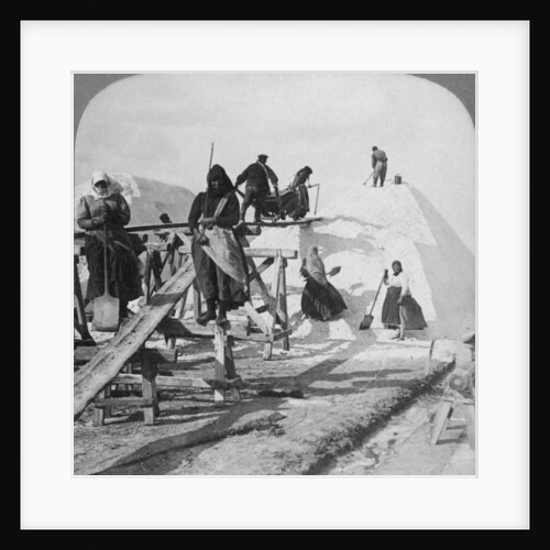 Stacking salt in the great salt fields of Solinen, Black Sea, Russia by Underwood & Underwood