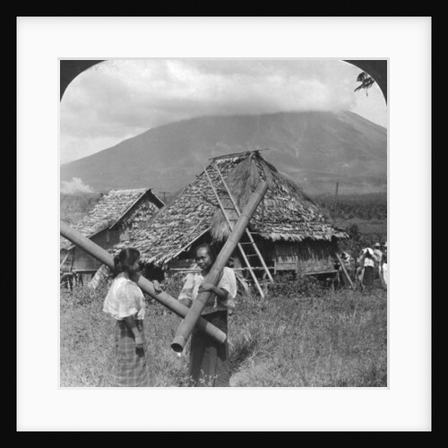 Native girls with their water vessels made from shafts of bamboo, Philippines by HC White