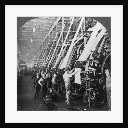 General view of a large printing room in a cotton mill, Lawrence, Massachusetts, USA by Keystone View Company