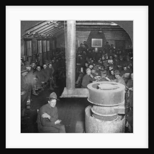 Social room of a YMCA army camp hut by Keystone View Company