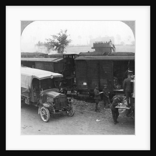 Troops and supplies are rushed from a railhead to the firing line, World War I by Realistic Travels Publishers