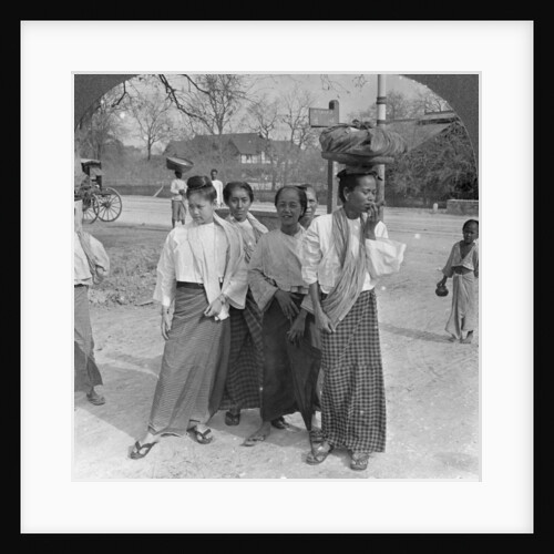 Woman and servants going to a market, Mandalay, Burma by Stereo Travel Co