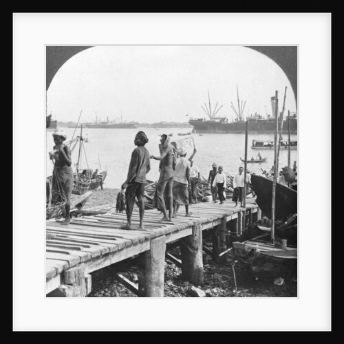 Landing stage on the Irawaddy River, Rangoon, Burma by Stereo Travel Co