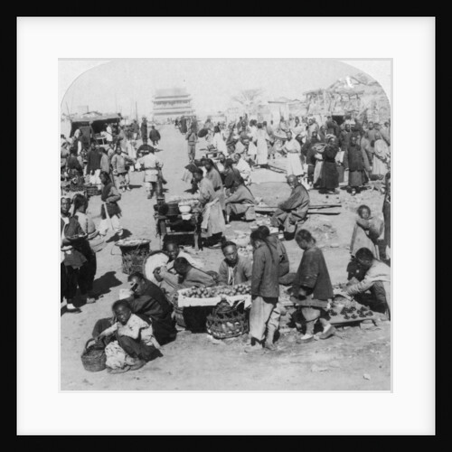 A market in the Tartar (northern) city, looking toward Drum Tower by Underwood & Underwood