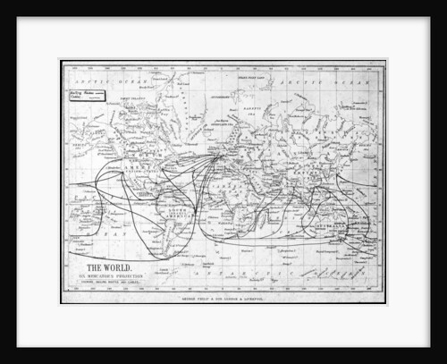 Map of the world showing sailing routes and telegraph cables by George Philip & Son Ltd