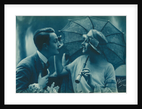 Postcard of romantic vintage couple, in blue by Anonymous
