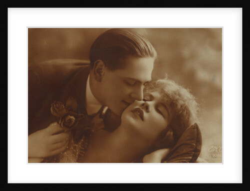 Postcard of romantic vintage couple, in sepia by Anonymous