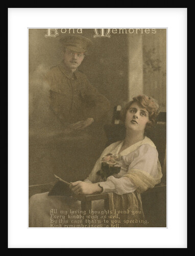 'Fond Memories', romantic postcard sent from a soldier to his sweetheart by Anonymous