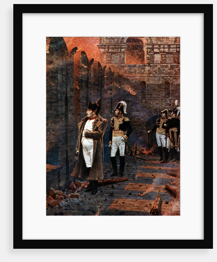Napoleon and his staff watching the burning of Moscow, 1812, (late 19th century.) by Anonymous