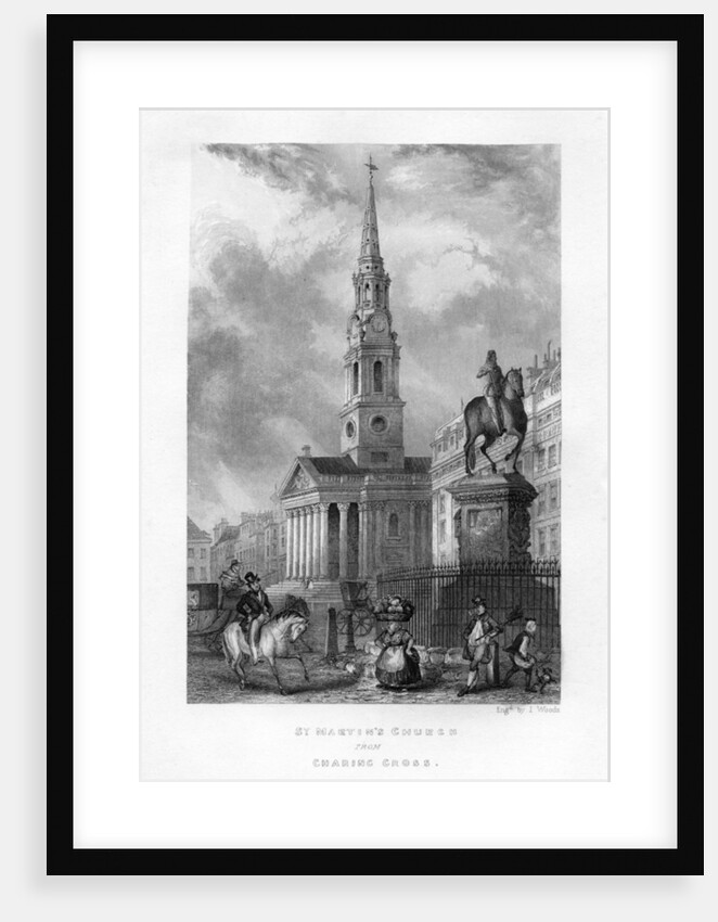 St Martin's Church from Charing Cross, London by J Woods