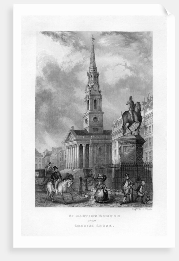 St Martin's Church from Charing Cross, London by J Woods