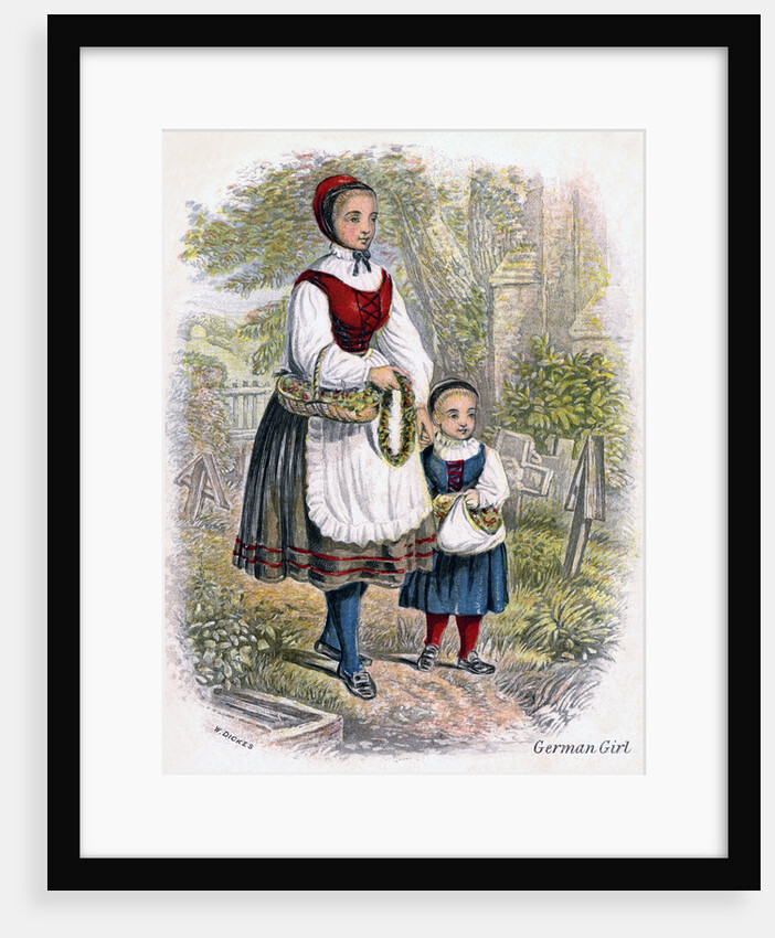 Two German Girls with Baskets of Flowers by W Dickes