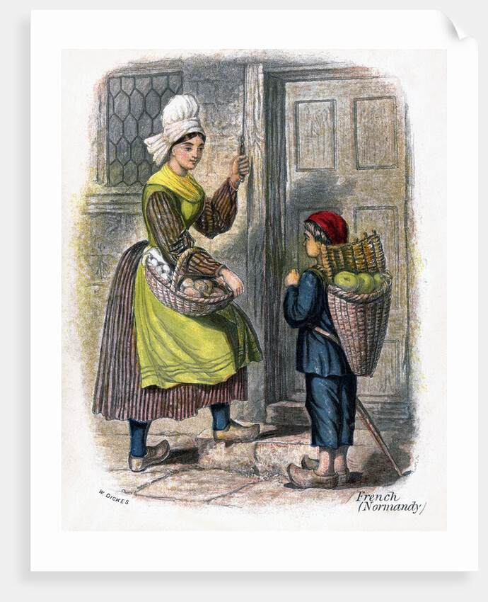 French Woman and Child Selling Fruit by W Dickes