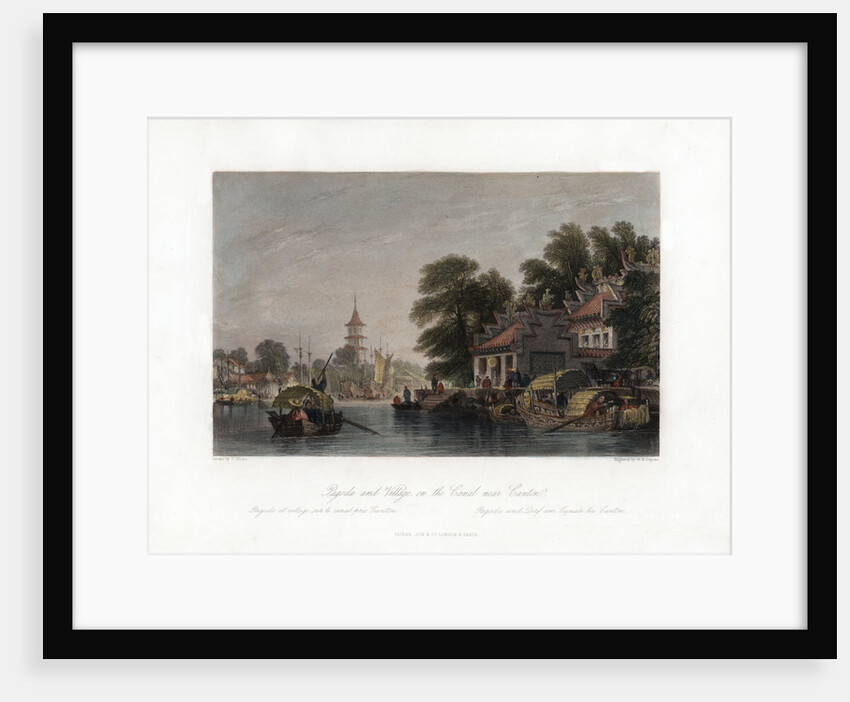 'Pagoda and Village, on the Canal near Canton', China by WH Capone