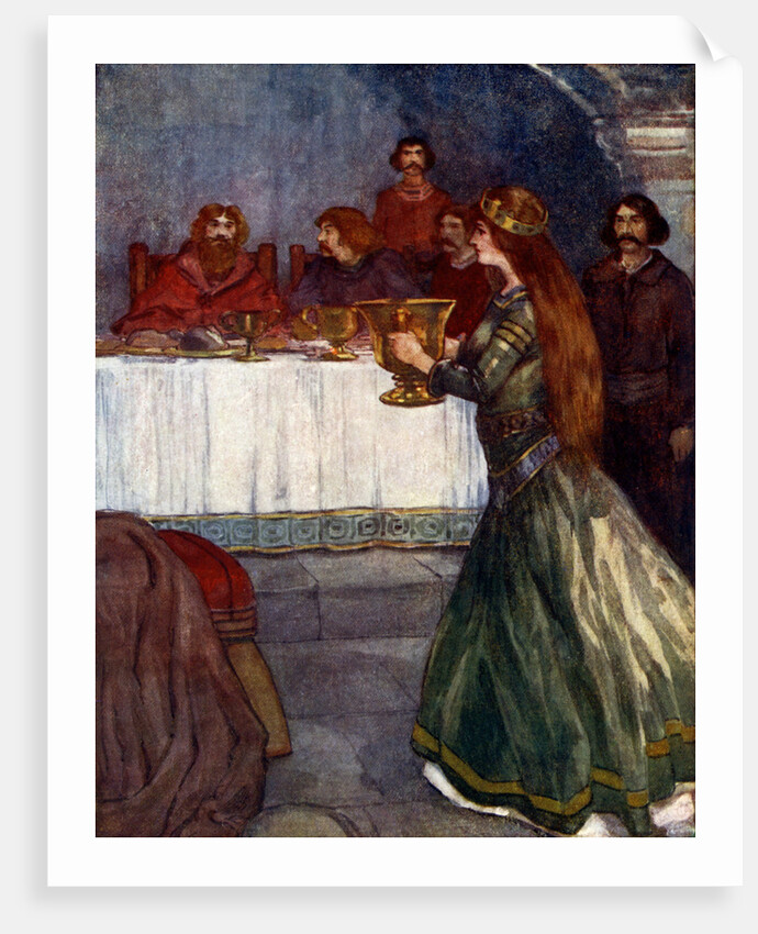 'Rowena came into the room carrying a beautiful golden cup', c430 AD by A S Forrest