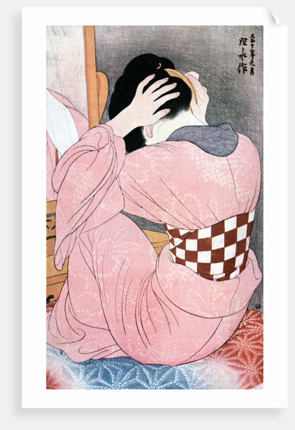 A Girl Dressing her Hair', or, 'Woman with an Undersash by Ito Shinsui