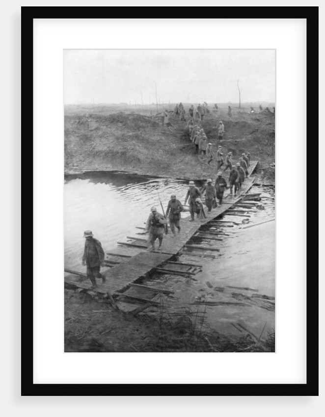 German prisoners on a duckboard track at the Yser Canal, Belgium by Anonymous
