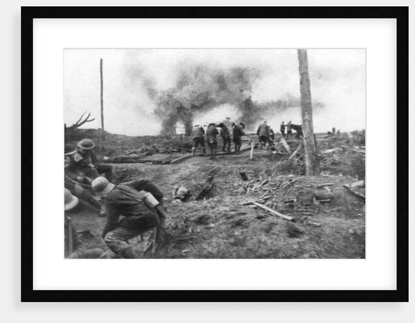 Allied troops and German prisoners at the Menin Road, near Ypres, Belgium by Anonymous