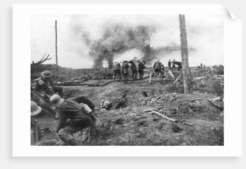 Allied troops and German prisoners at the Menin Road, near Ypres, Belgium by Anonymous