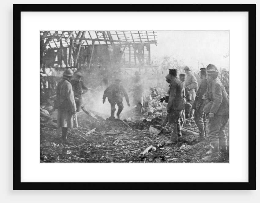 French troops using flamethrowers to flush out Germans from their shelters, Cantigny, France by Anonymous