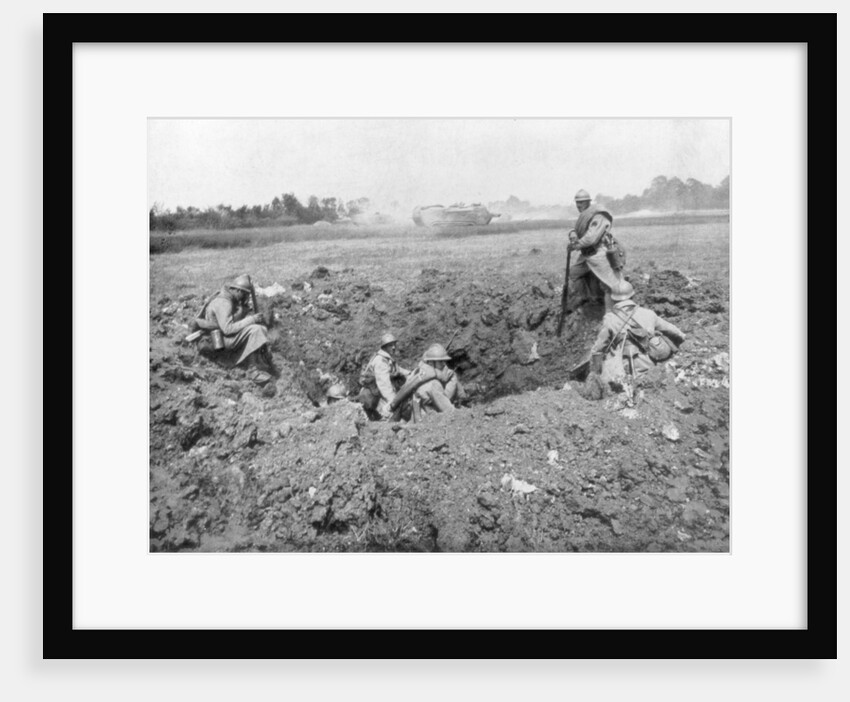 French infantry resting in a shell hole, Chemin des Dames, France by Anonymous