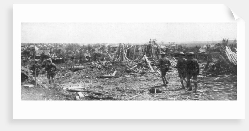 British soldiers exploring the ruins of Albert, Somme, France by Anonymous