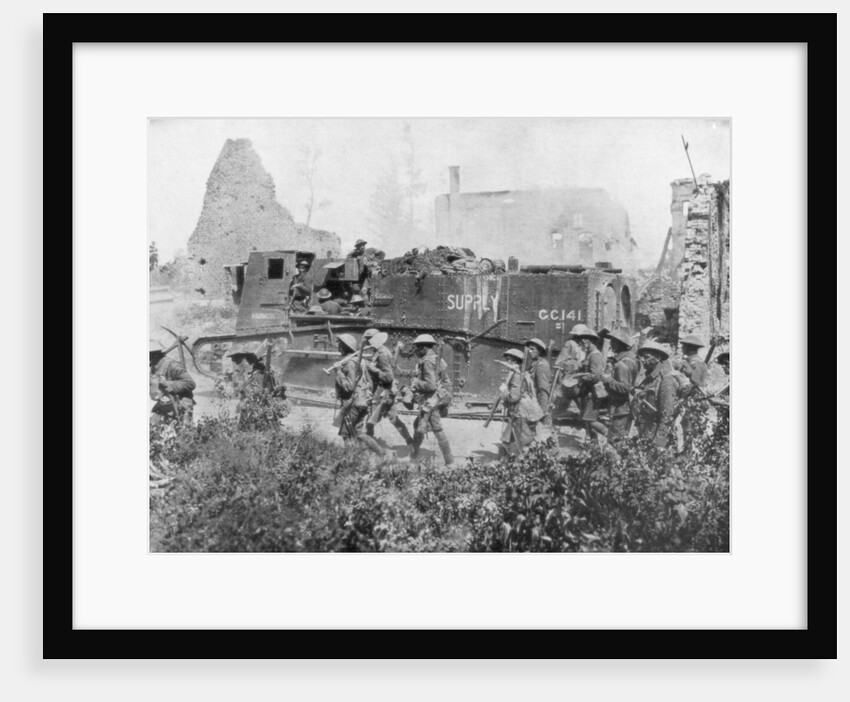 Allied troops marching through a liberated town by Anonymous
