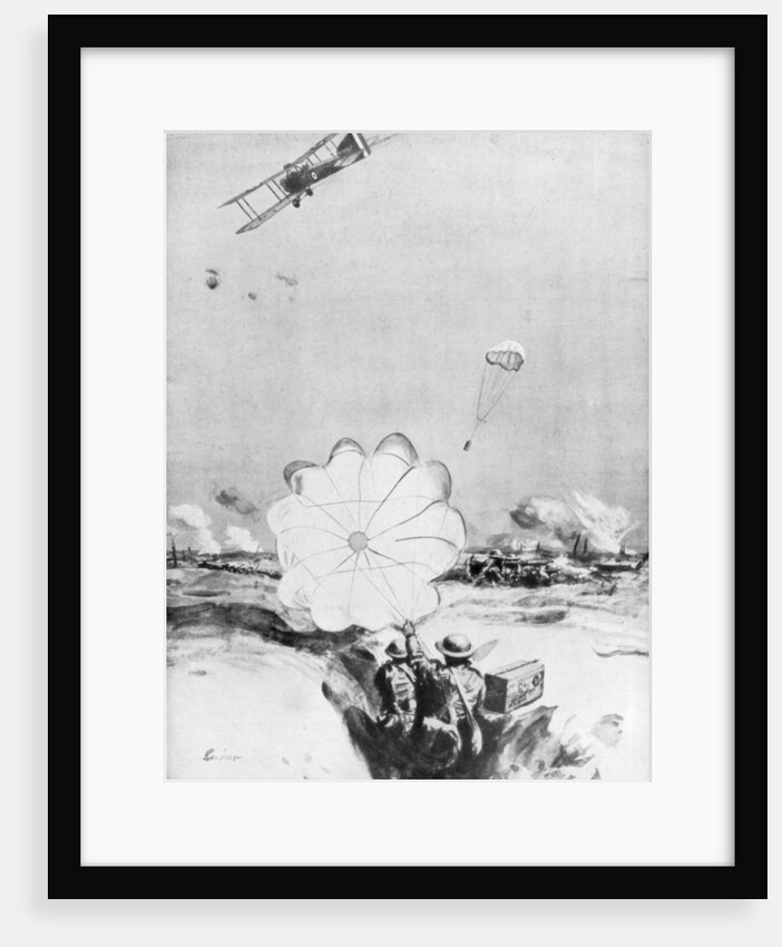 Aeroplane supplying ammunition to the British front line, World War I by Joseph Simpson