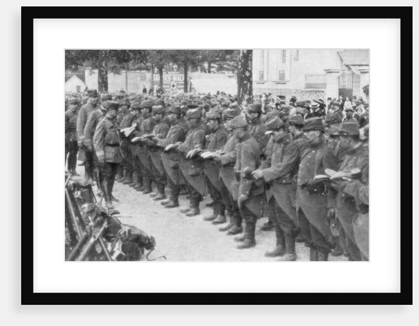 A colonel checking his soldiers' boots, Saint-Francois-Xavier, Paris, France, August 1914 by Anonymous