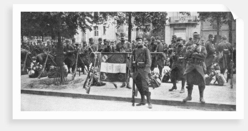 Troops and flag of the French 102nd infantry, Saint-Francois-Xavier, Paris, France, August 1914 by Anonymous