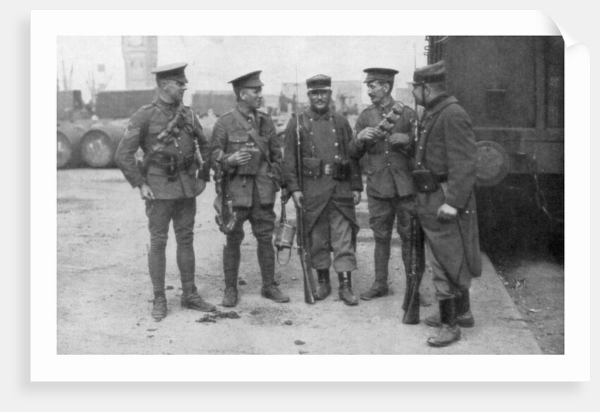 British and French troops fraternising, France, August 1914 by Anonymous