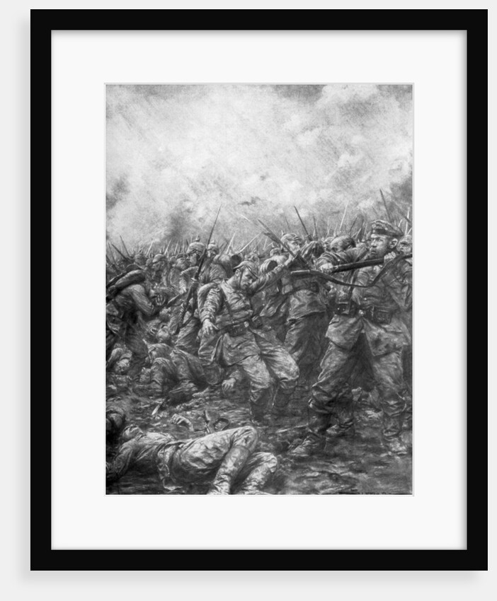 'German soldiers under fire from allied guns', Flanders, World War I by J Simont