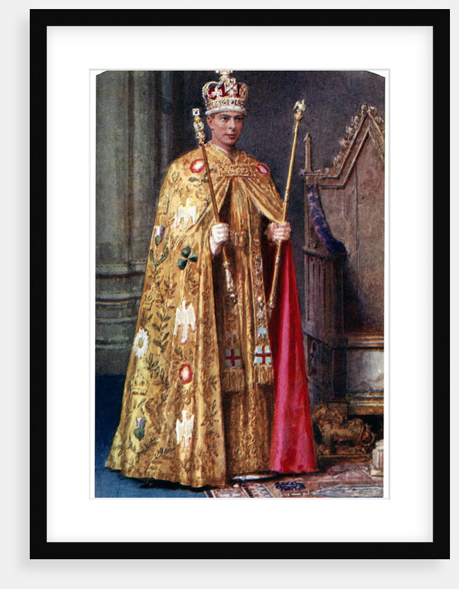 George VI in coronation robes: the Golden Imperial mantle, with St Edward's crown by Fortunino Matania