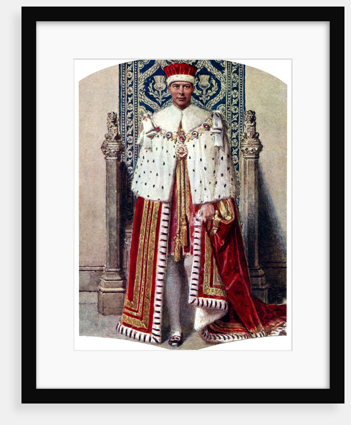 George VI in coronation robes: the Crimson Robe of State, with the Cap of Maintenance by Fortunino Matania