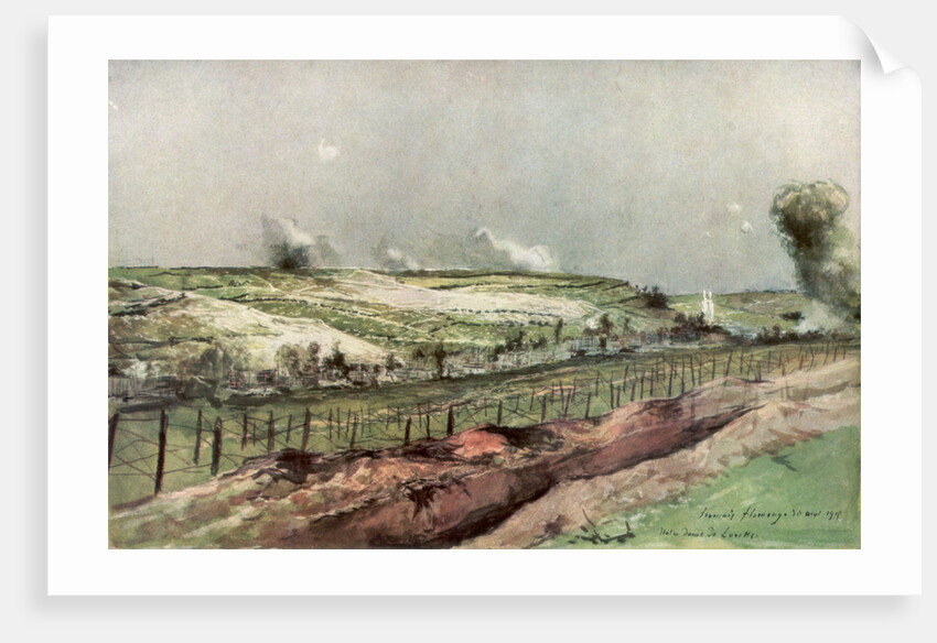 Notre Dame de Lorette and St Nazaire, Ablain, during bombardment by Francois Flameng