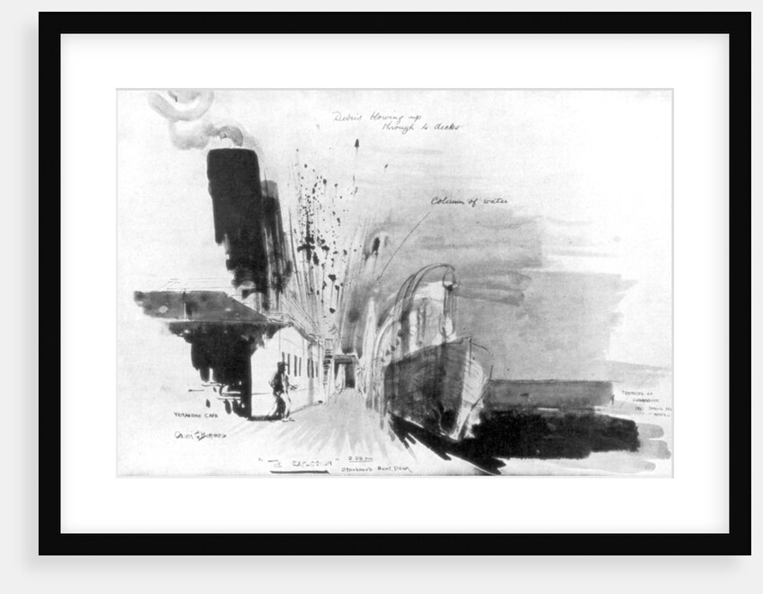 The moment a torpedo from German submarine U-20 hit the RMS Lusitania by Oliver Bernard