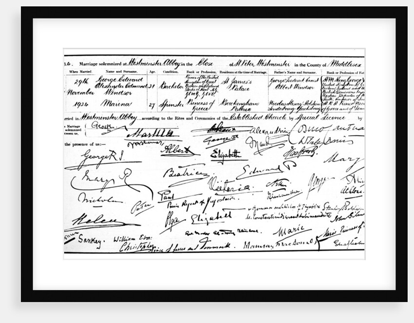 The marriage certificate of the Duke and Duchess of Kent by Anonymous